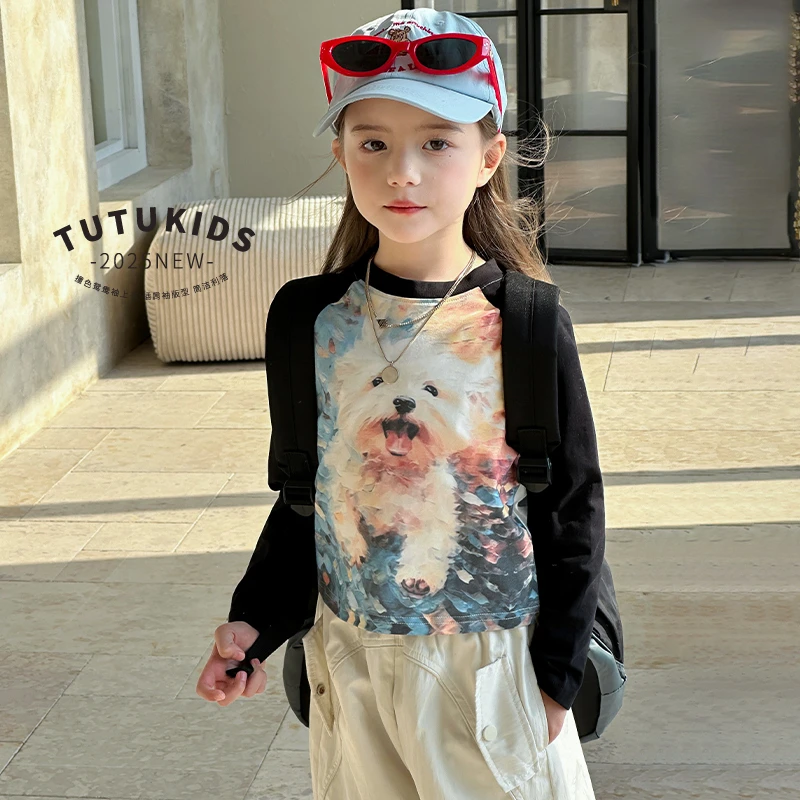 图图小象儿童T恤2025春装新款女童休闲长袖打底衫亲子款BCT064