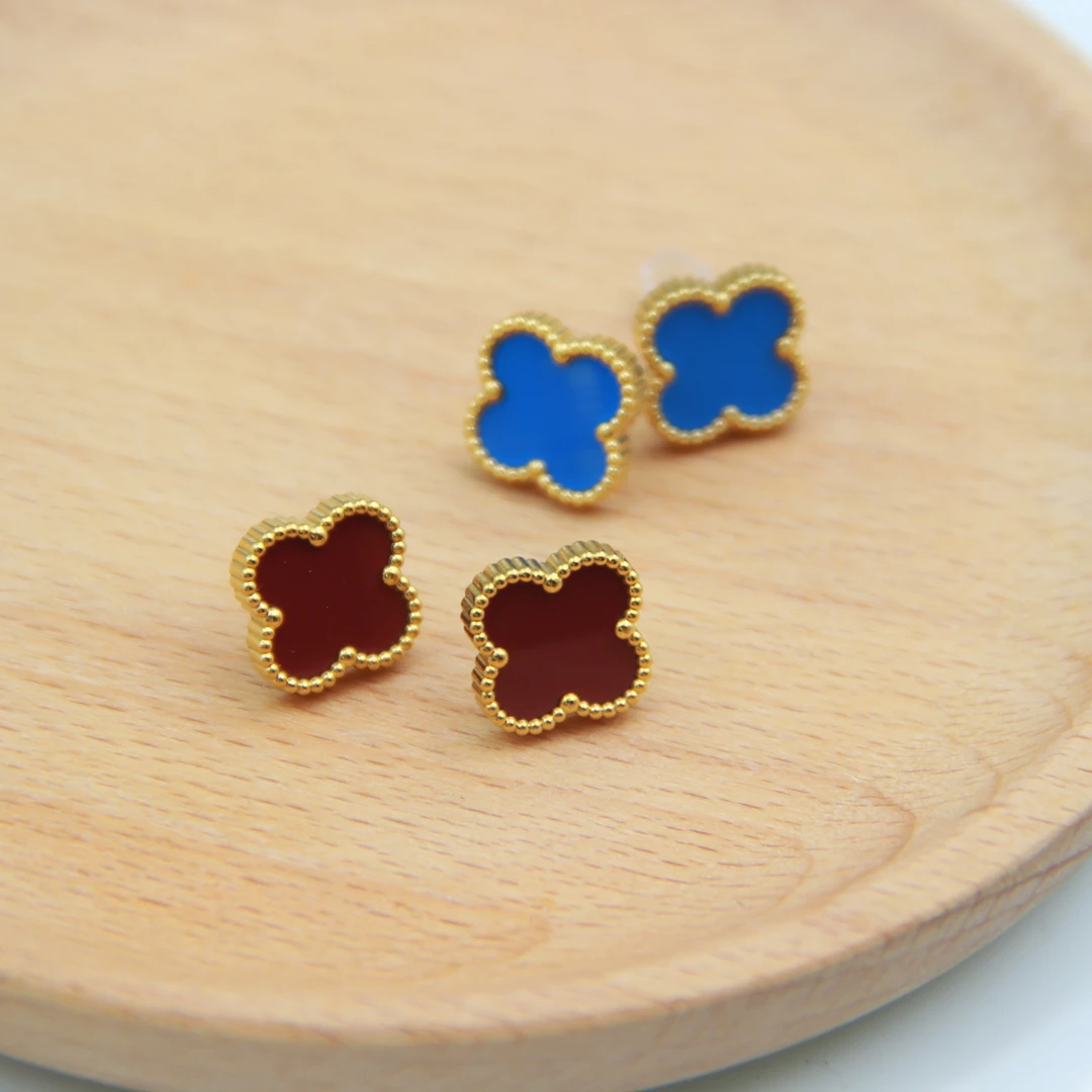 合金耳饰 【小熹珠宝】百搭少女气质简约四叶草耳饰 0220-37