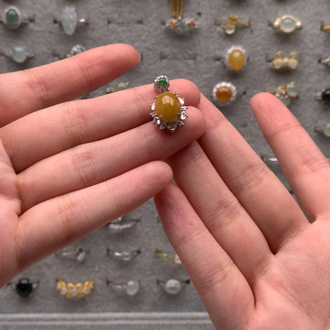 翡翠银S925镶嵌戒指吊坠