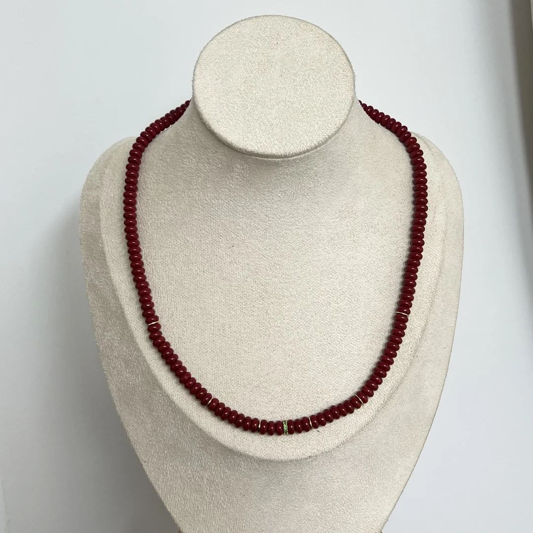 【沐言优选】DIY牛血红6m算盘珠项链A584