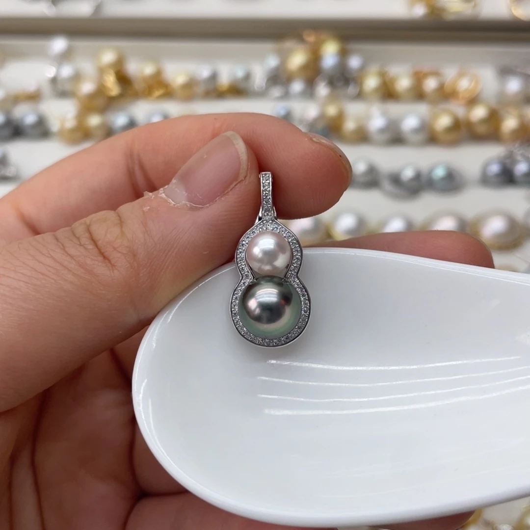 银S925镶嵌海水珍珠吊坠(不含链)