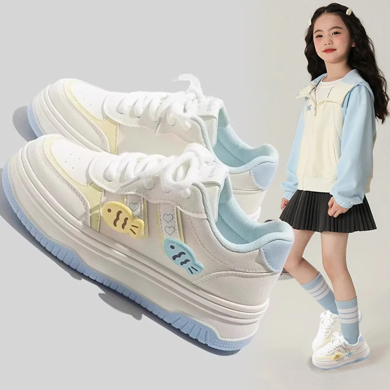 女童运动鞋春秋儿童休闲板鞋中大童加绒小白鞋女孩鞋子女士老爹鞋
