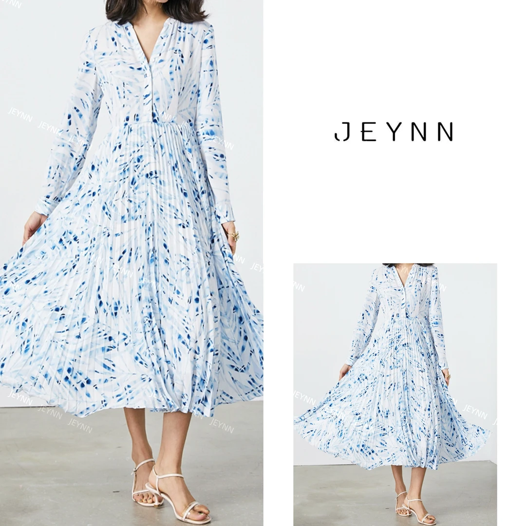 【琪总JEYNN】春夏氛围感春夏波西米亚印花百褶沙滩连衣裙J206C098