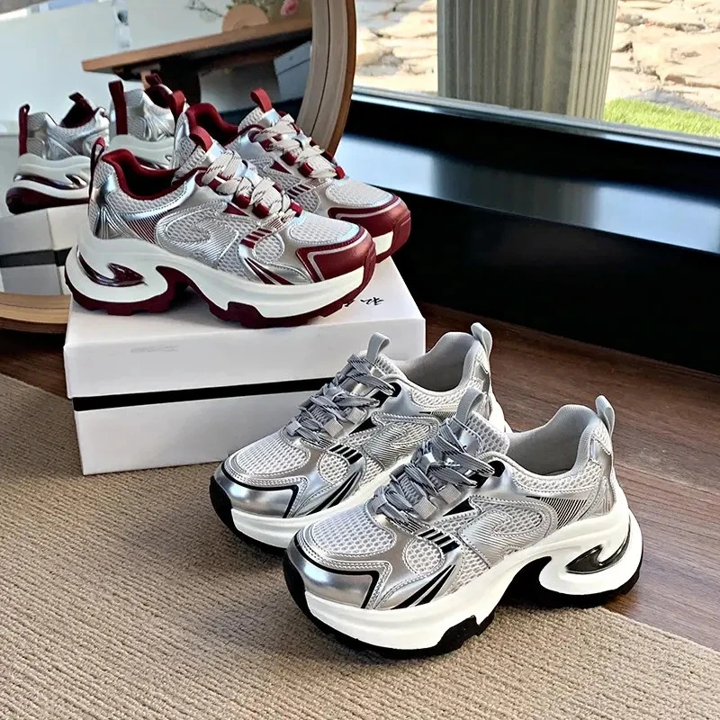 白鹿明星同款鞋增高老爹鞋女2025新款厚底透气鞋子休闲运动鞋女款