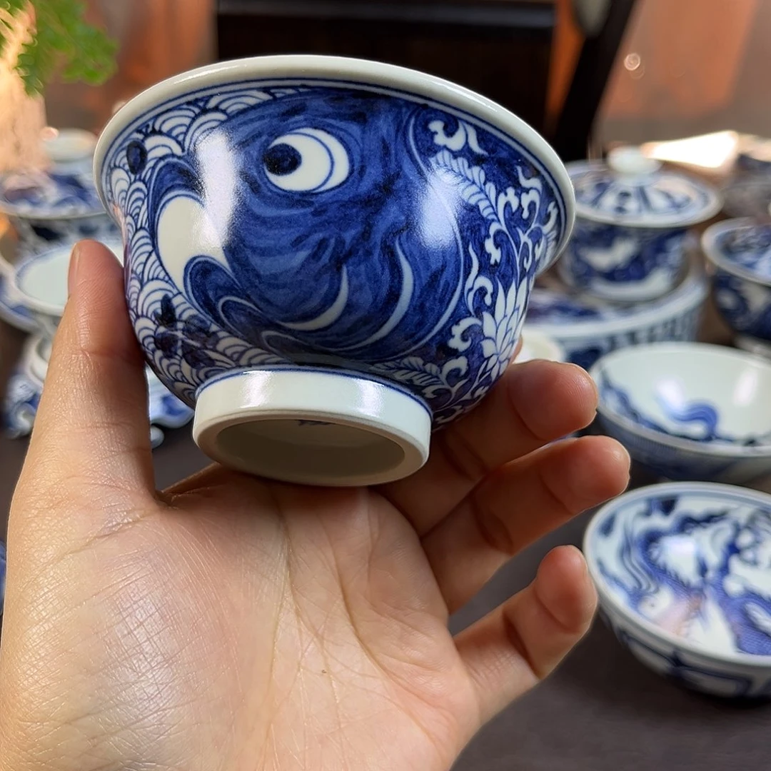 朝岚夕霞仿至正元青花原矿釉烧制全手绘主人杯