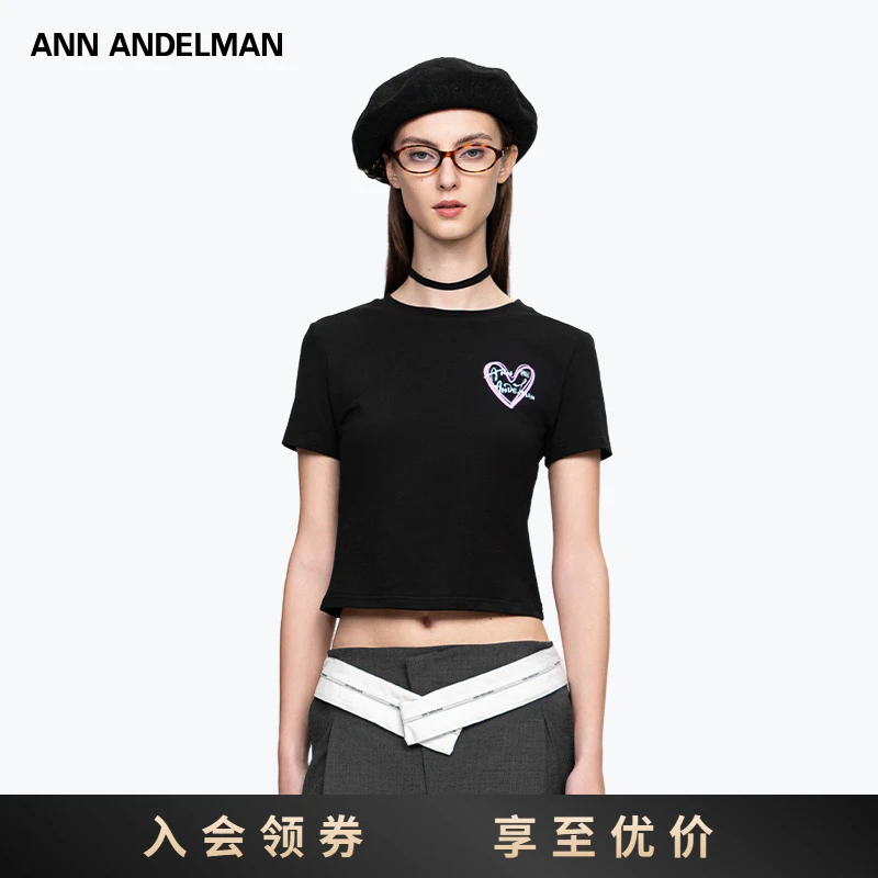【商场同款】ANN ANDELMAN 25春夏新款针织T恤爱心涂鸦印花T恤