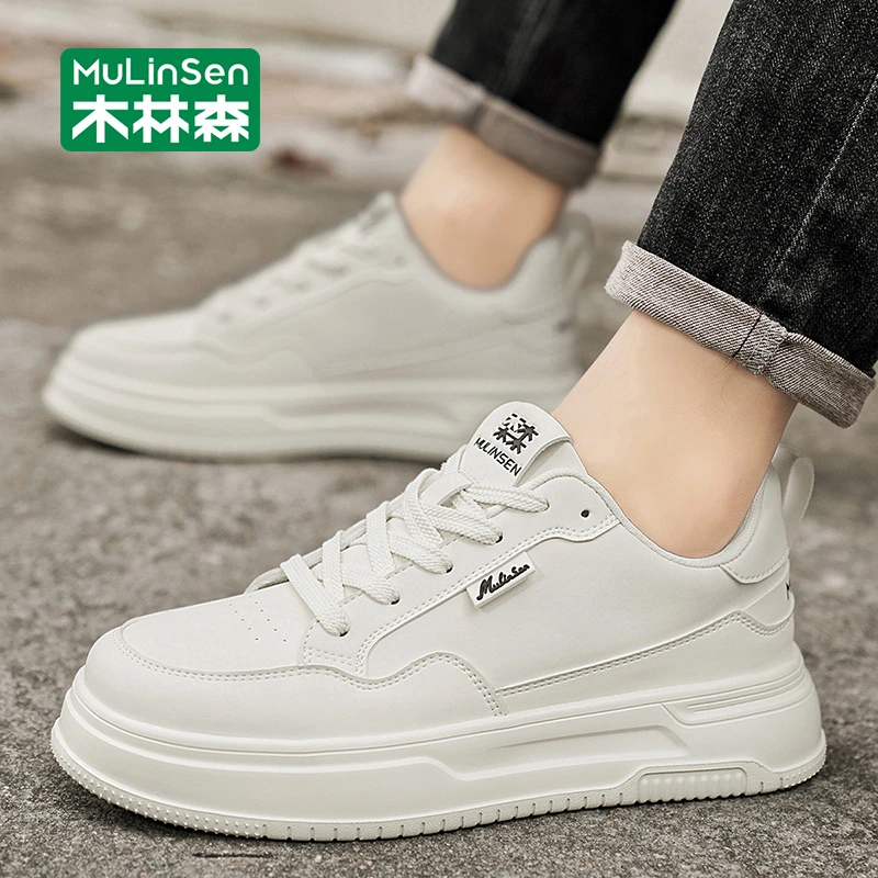 木林森男士小白鞋2025秋季新款潮流百搭休闲运动皮面软底板鞋男款