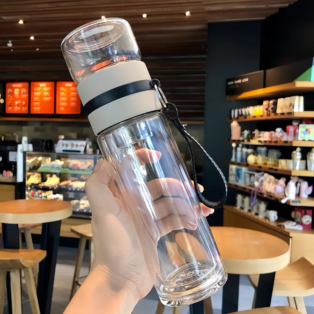 玻璃水杯车载透明简约大容量便携双层耐热