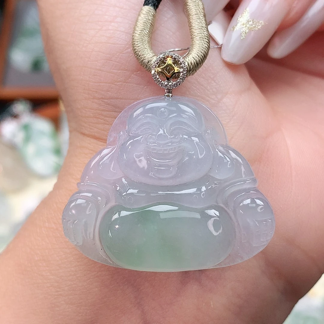颈饰18K金镶嵌翡翠佛公