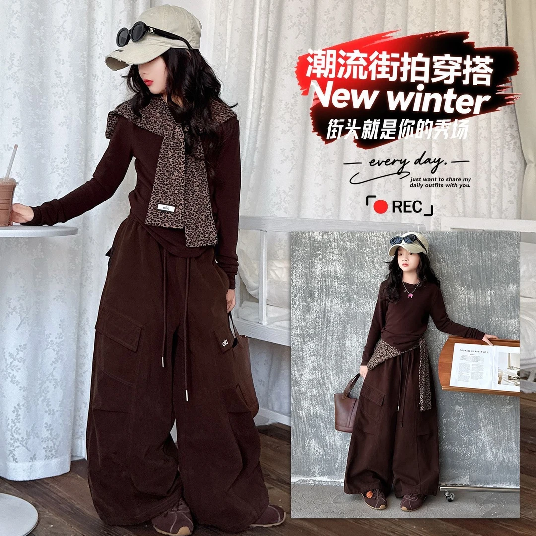 女童秋季新款披肩套装洋气长袖打底宽松阔腿裤休闲女宝宝三件套