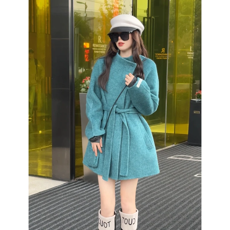 【鹿鸣之喜】双面羊毛大衣女2025秋季新款时尚显瘦设计感毛呢外套