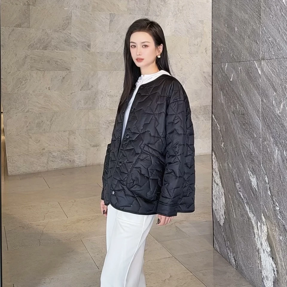 AMASS/阿玛施25新款秋冬棱形格新雪丽棉服轻薄冬季宽松休闲540073