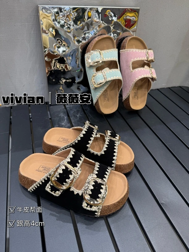 Vivian｜2025夏季（4cm）新款夏日编织厚底增高勃肯凉鞋拖鞋