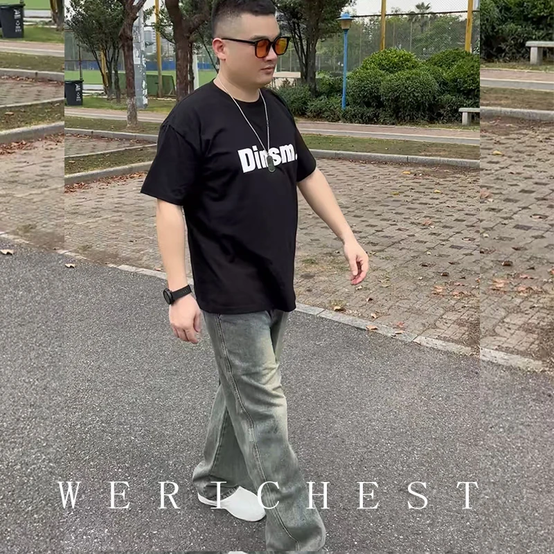 夏季爆款复古牛仔裤男宽松直筒时尚阔腿裤青年长裤子男士潮牌黑色