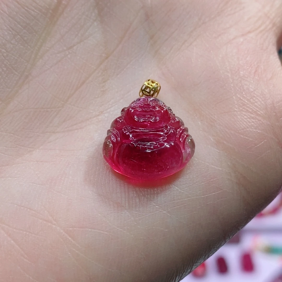 颈饰18K金镶嵌碧玺佛公吊坠yy