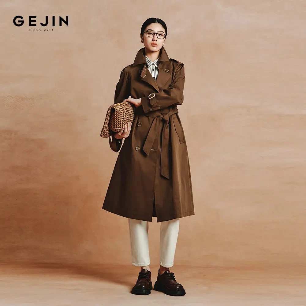 GEJIN/歌锦秋款英伦风知性优雅气质长款百搭风衣9332481184