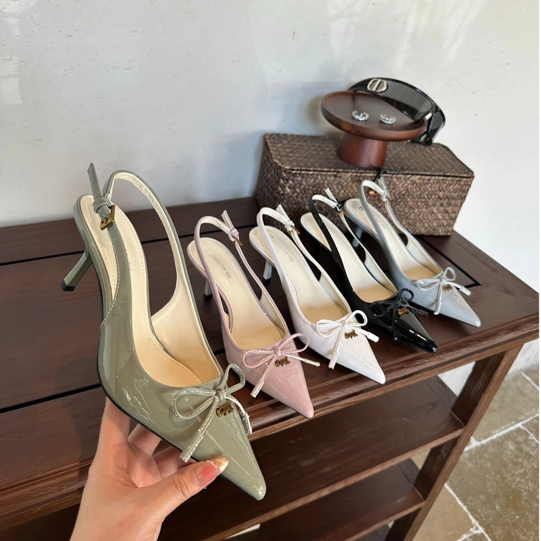 蝴蝶结~尖头后空凉鞋高跟鞋春季新款气质时尚百搭设计感女鞋细跟