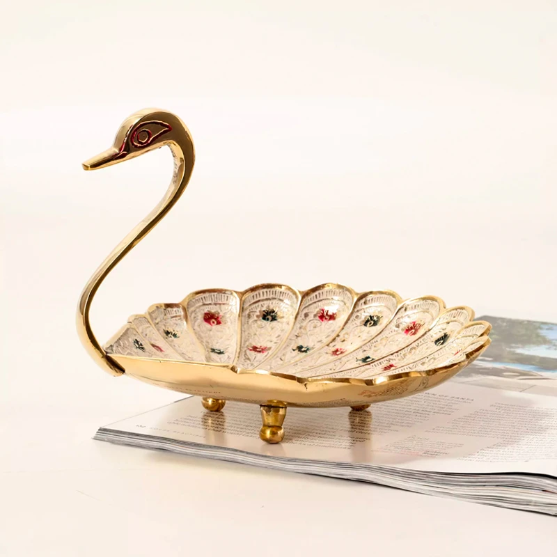 黄铜手工孔雀收纳托盘茶几干果零食盘天鹅首饰钥匙碟果盘4812394