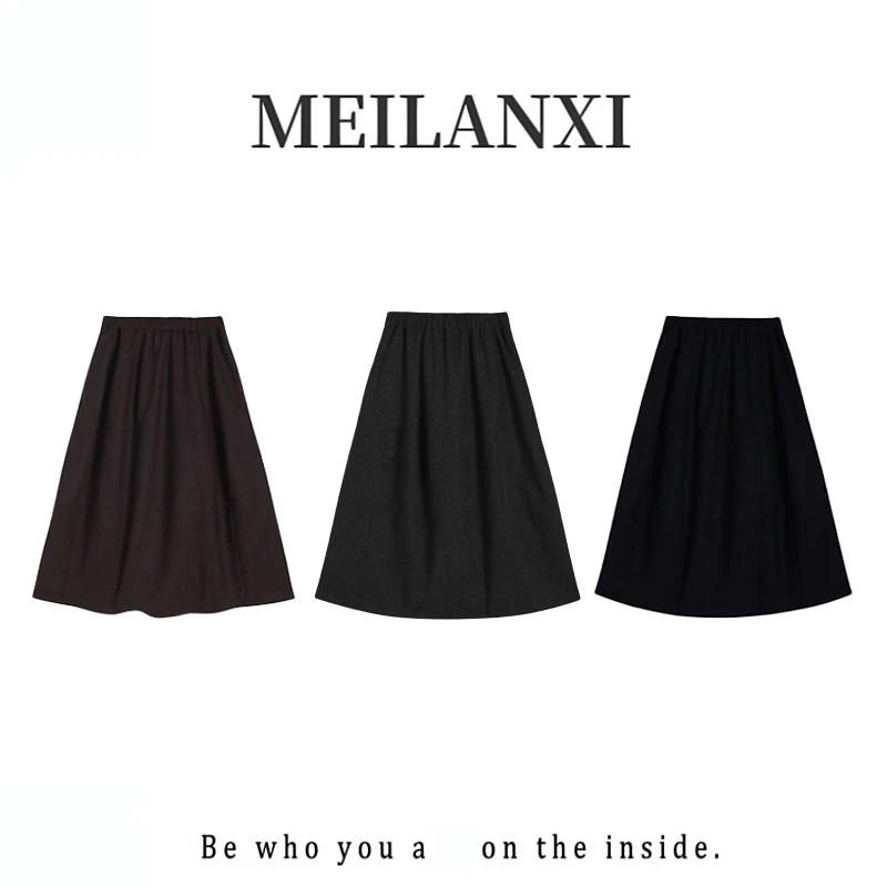 【MEILANXI】【极简花苞】25冬季新醋酸绵羊毛气质百搭休闲女半裙8860