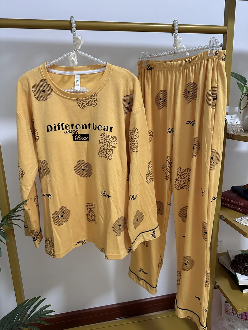 带胸垫精梳棉睡衣家居服长袖长裤库存尾货高货断码处理