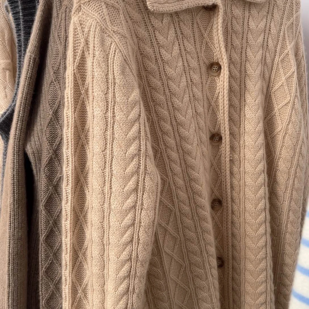 Polo领纽花羊绒开衫