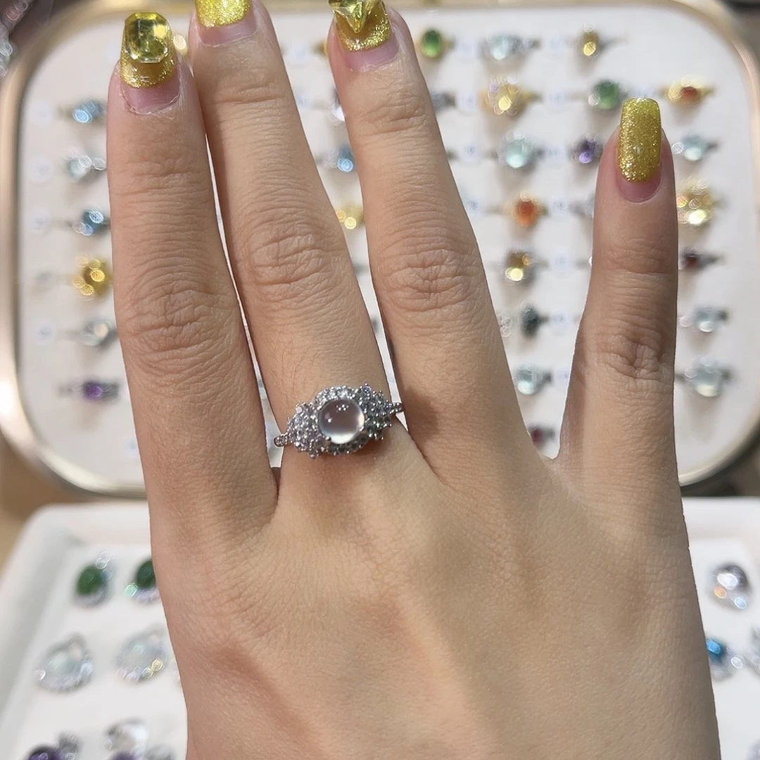 蛇纹石玉戒指银S925镶嵌