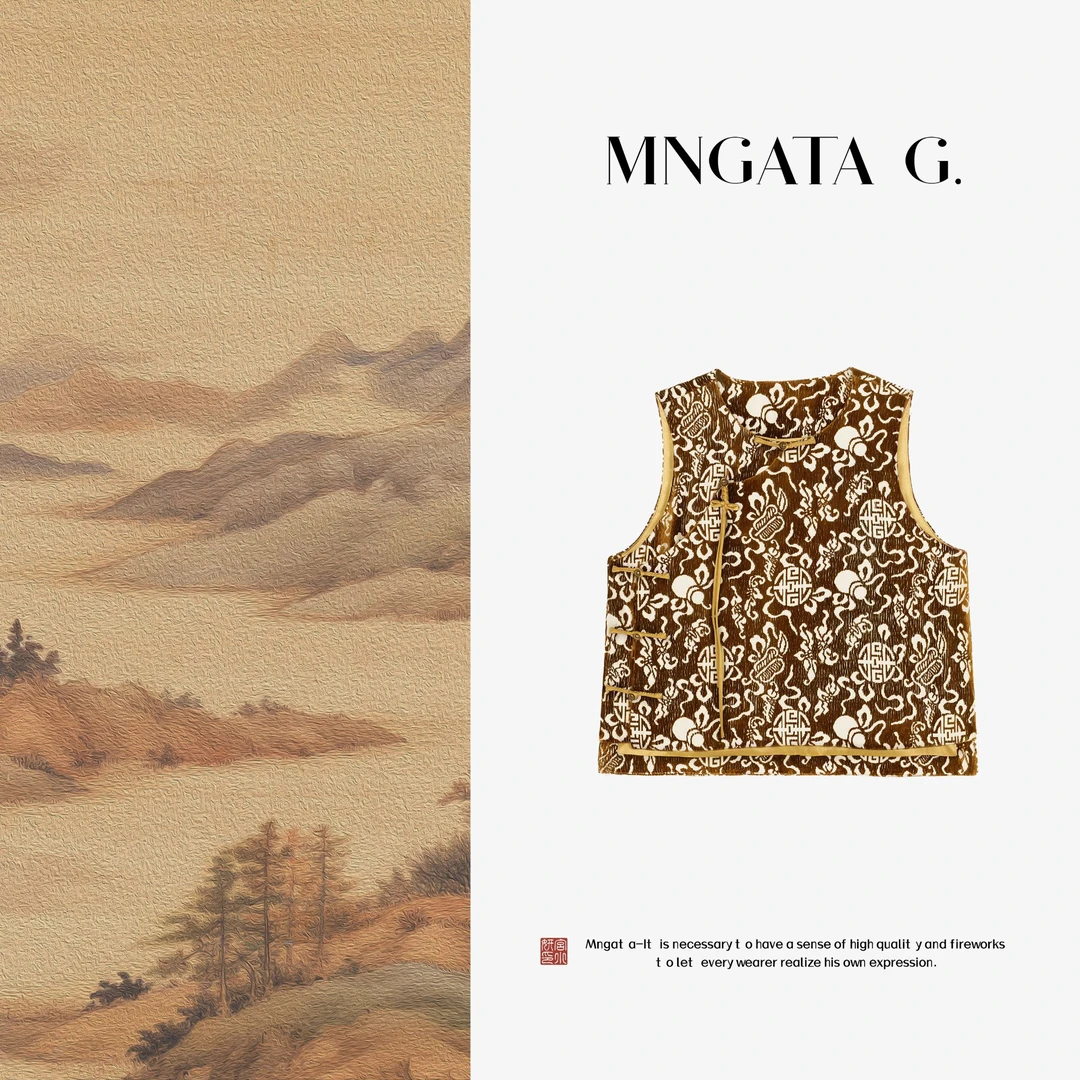 MNGATA G.宫小妍【曼奢漳绒·福宝】早秋新中式国风真丝马甲X280272