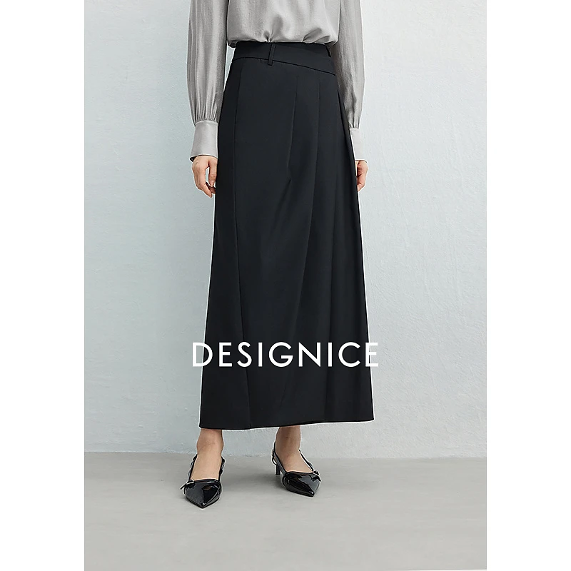 【会员专享】迪赛尼斯2025春季新款通勤气质百搭黑色直筒高腰半身裙