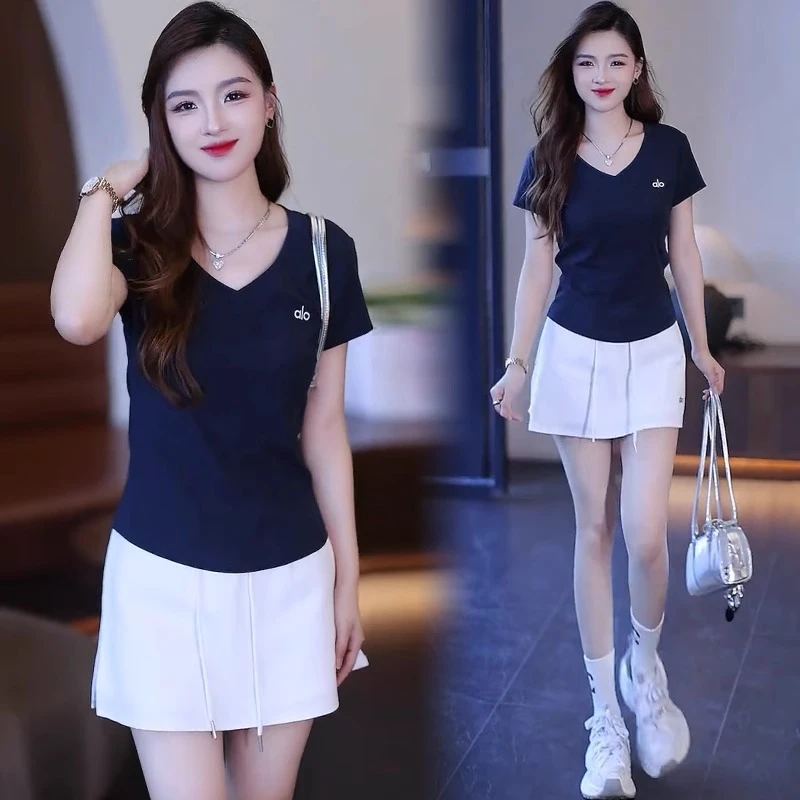 时尚休闲套装女2025夏季新款洋气显瘦字母刺绣短袖短裙裤两件套潮