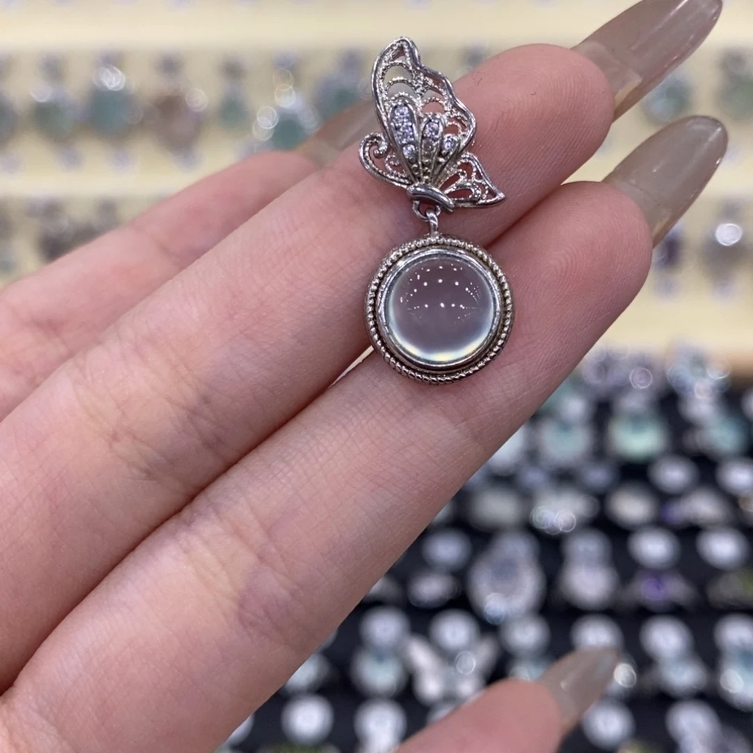 蛇纹石玉银S925镶嵌颈饰