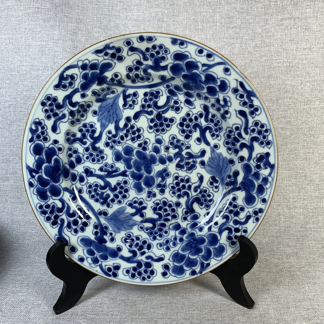 清代青花硕果盘古瓷器真品国营镇江市文物商店库出3068199