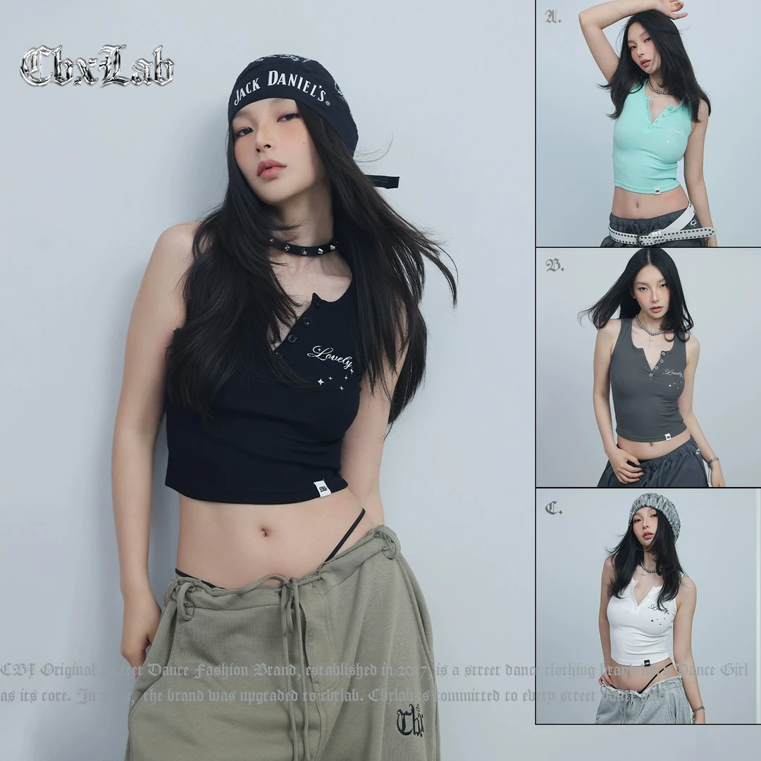 CBXLAB街舞暗调街头斑驳背心爵士显瘦设计感修身辣妹上衣