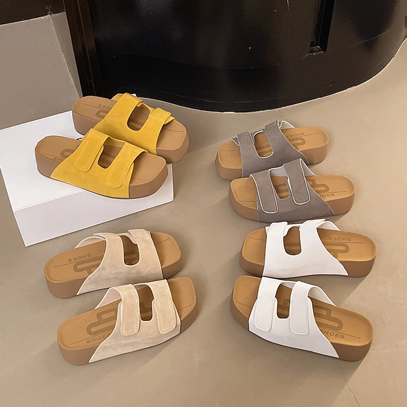 2025新款厚乳吐司鞋厚底勃肯凉拖鞋女款软底女鞋魔术贴外穿拖鞋