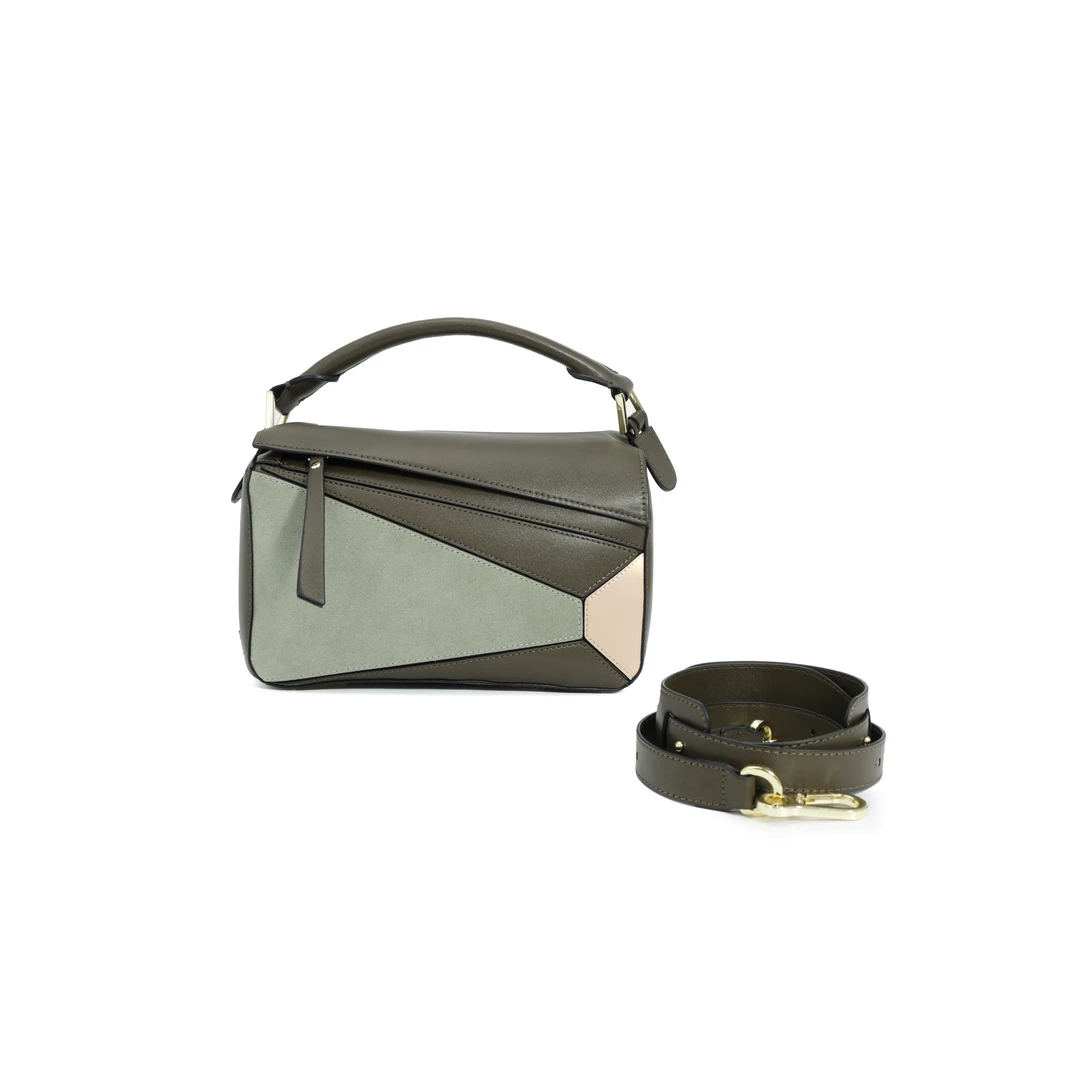 【高端定制】轻奢几何包撞色拼通勤百搭优雅气质手提包HH-5305绿拼