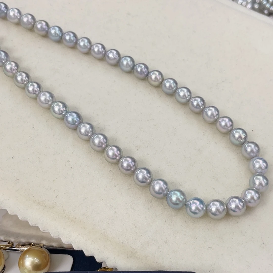 海水珍珠颈饰银S925镶嵌8-8.5真多麻串链