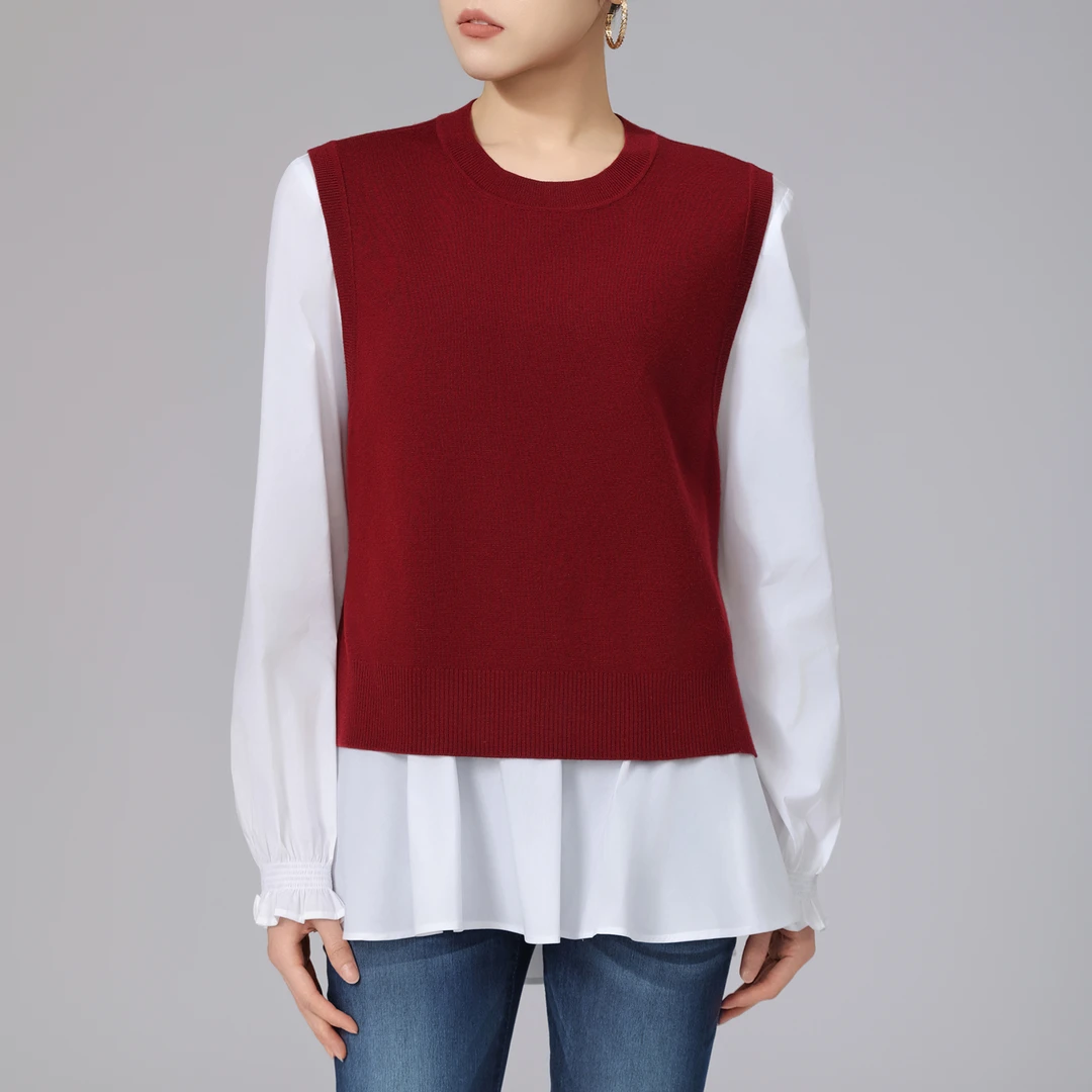 GIRDEAR/哥弟针织衫时尚宽松圆领套头开叉无袖针织马甲1399701