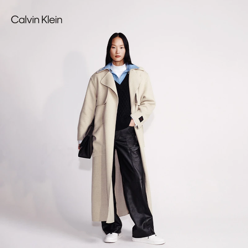 CK Jeans25早春女士本命年羊毛混纺气质收腰长大衣外套40434WF