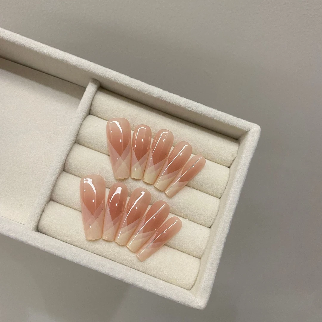 【郁金香】法式多层重影交叉纹纯手工穿戴美甲贴片