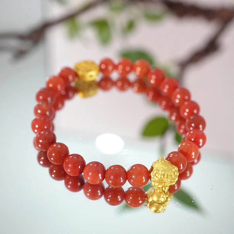 天然A货翡翠卡7mm缅甸老坑红翡翠新年手串