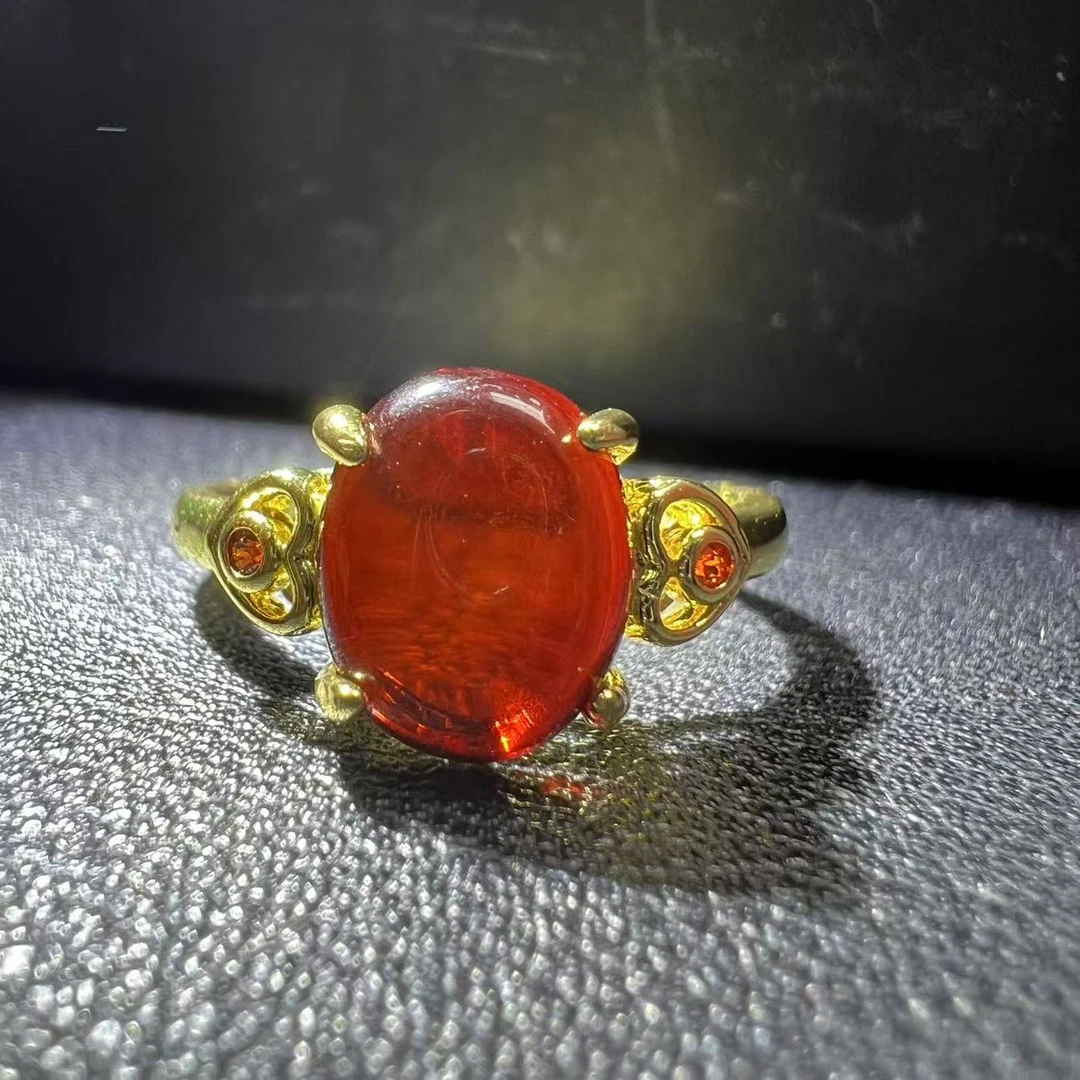 MT2477-琥珀血翳珀戒指-活口