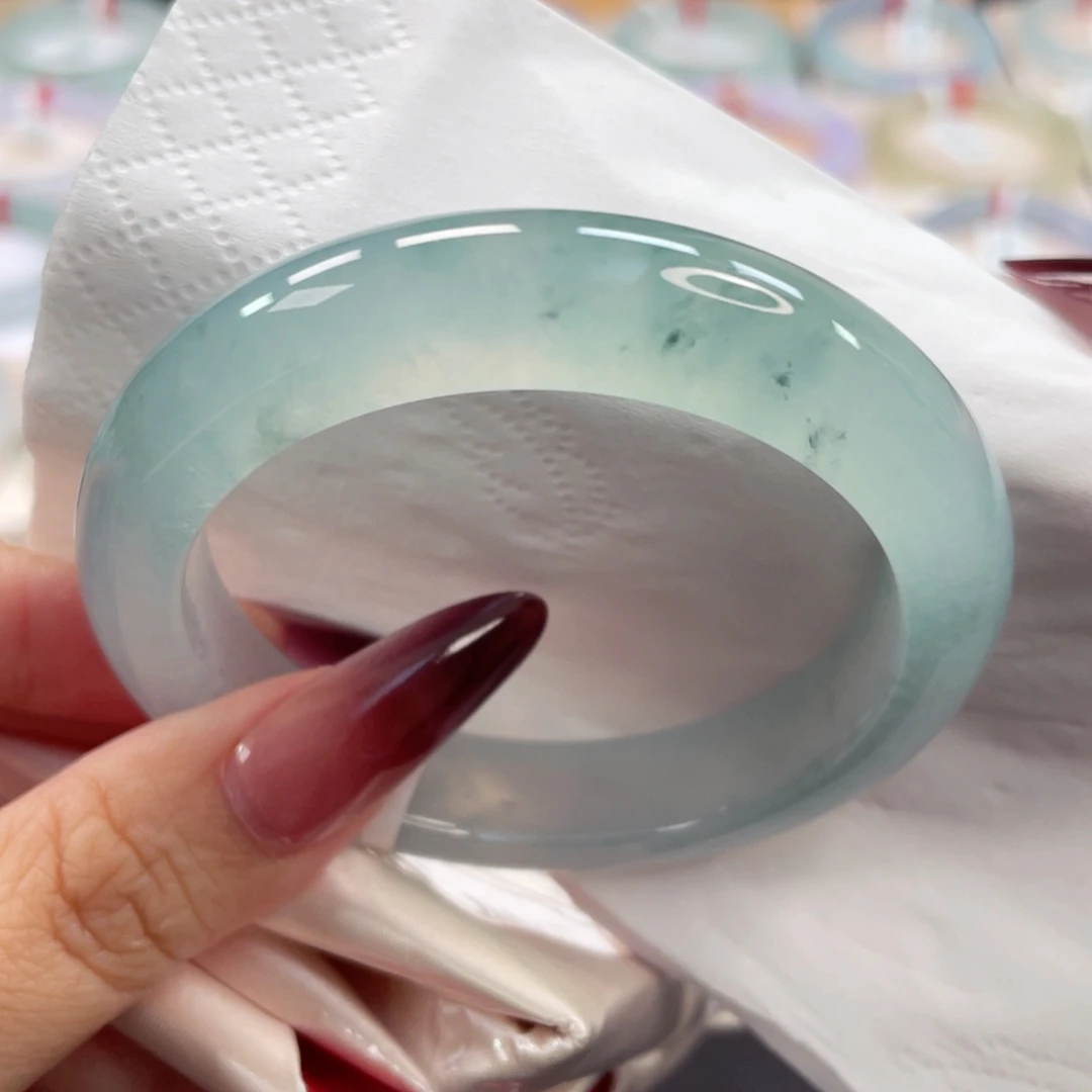 未镶嵌手镯翡翠38号54.5高冰起光蓝冰飘水墨兰