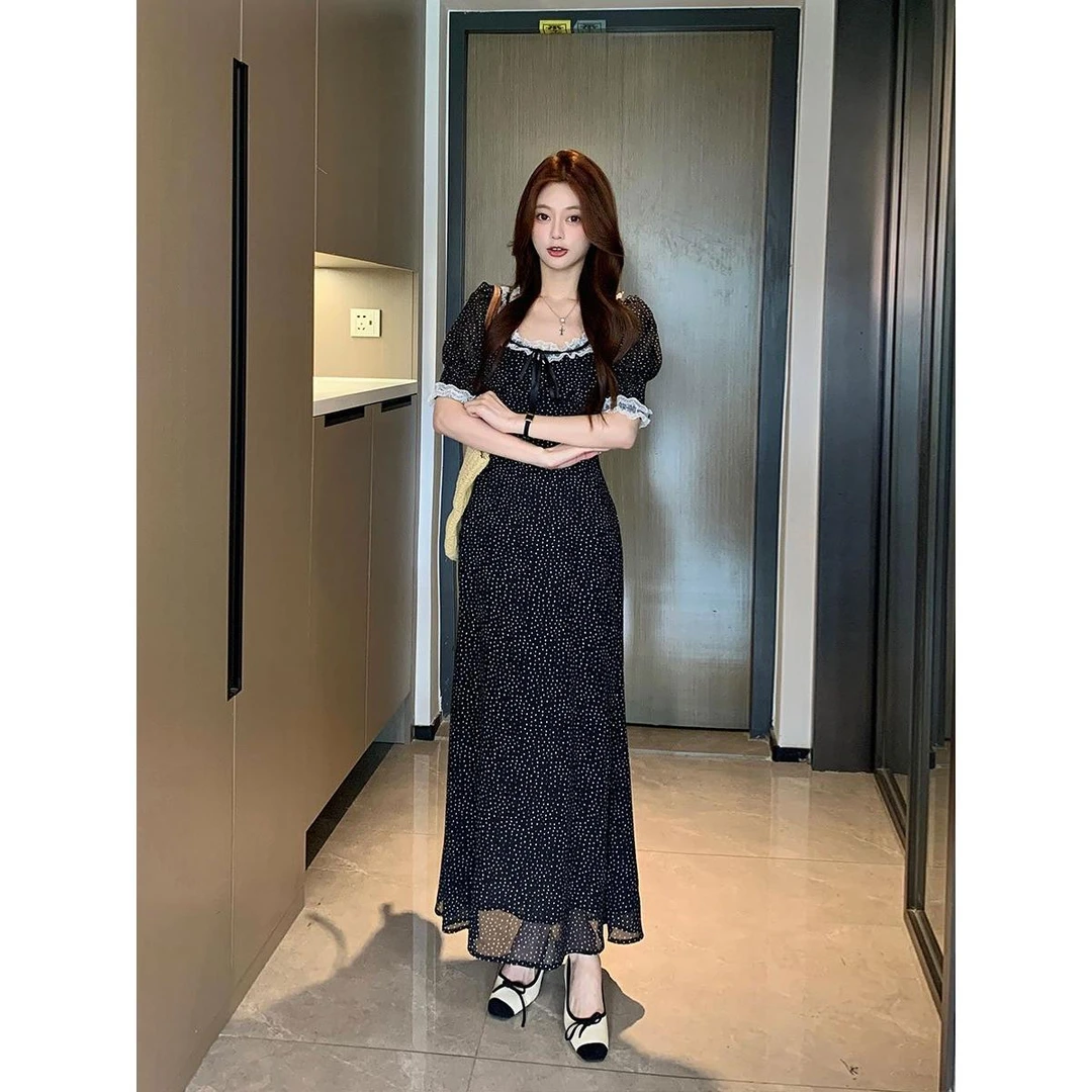 大码胖mm法式复古气质收腰显瘦连衣裙女夏季新款设计感小众长裙子