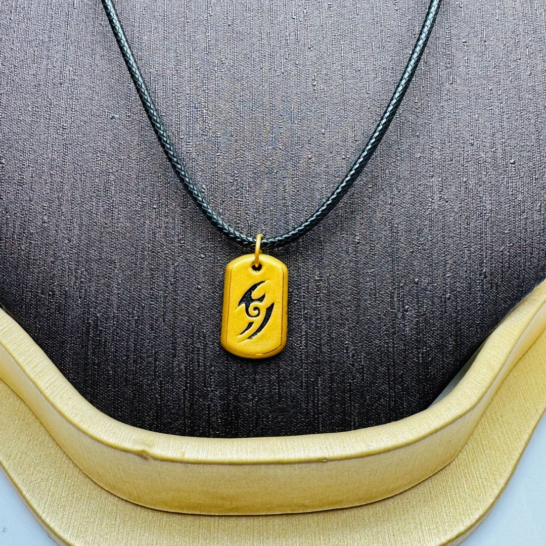 120#足金999 复古图腾吊坠 皮绳
