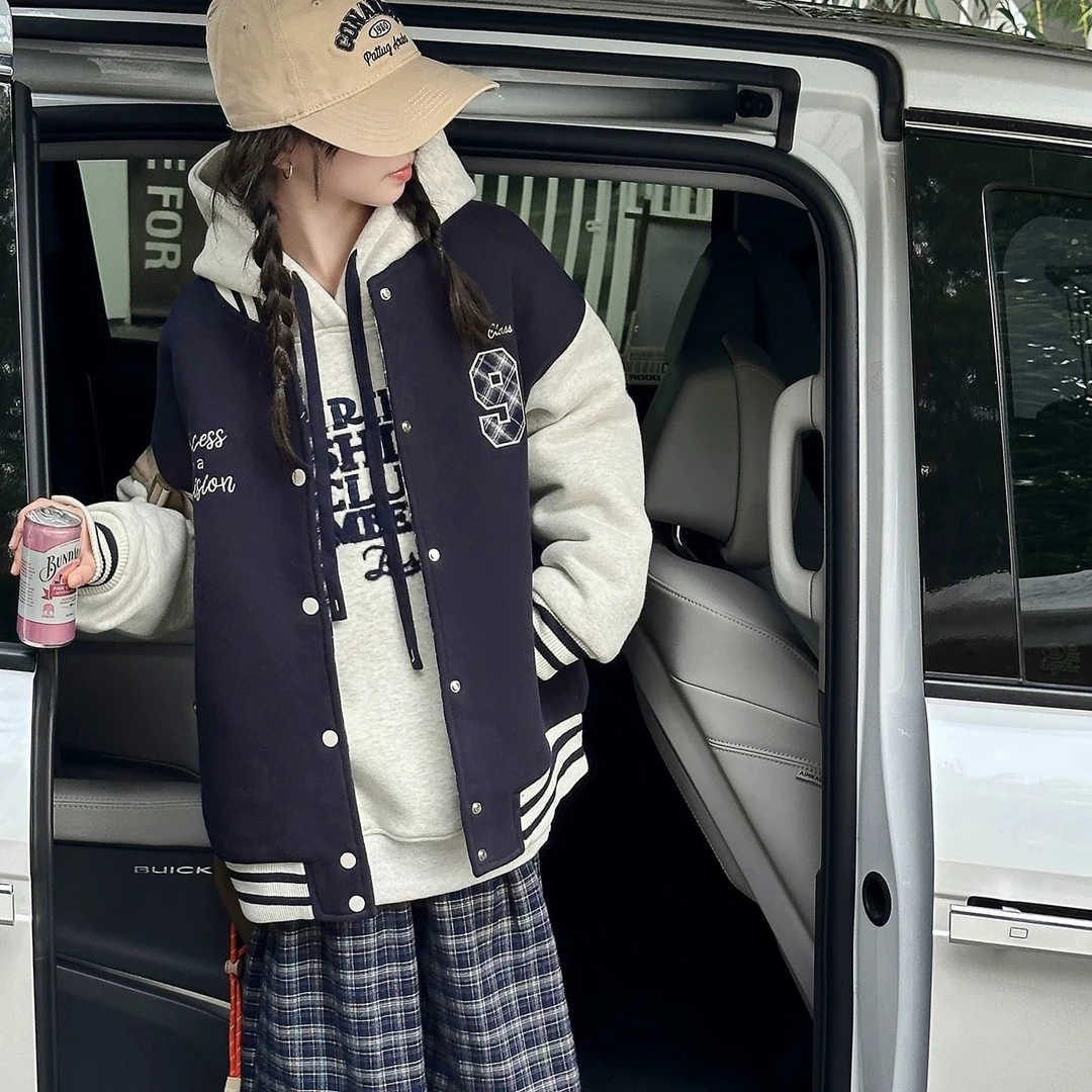 柳柳定制  2025深秋冬新款3831刺绣字母中大童夹棉加厚连帽外套