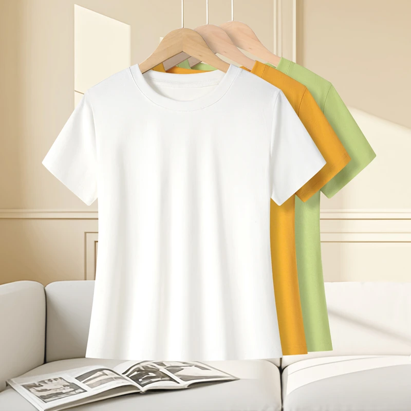 巨帛纯色短袖女夏装2025新款百搭修身圆领T恤上衣显瘦打底衫半袖