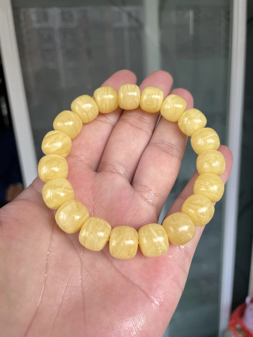 虎皮纹千层雪蜜蜡手串12.7mm俄料原矿