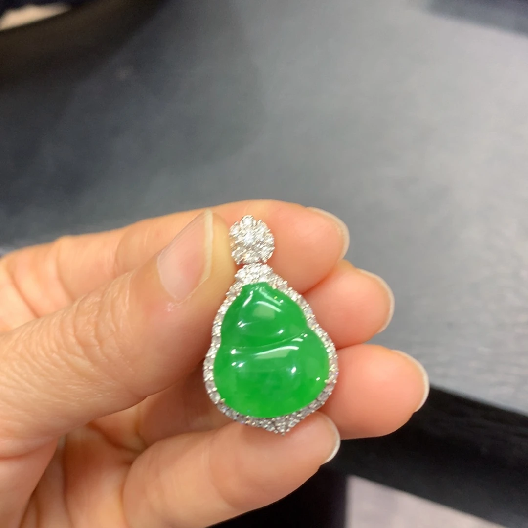 翡翠18K金镶嵌吊坠(不含链)