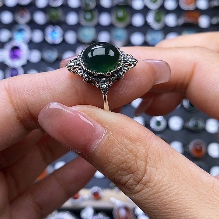岫玉戒指银S925镶嵌物**反