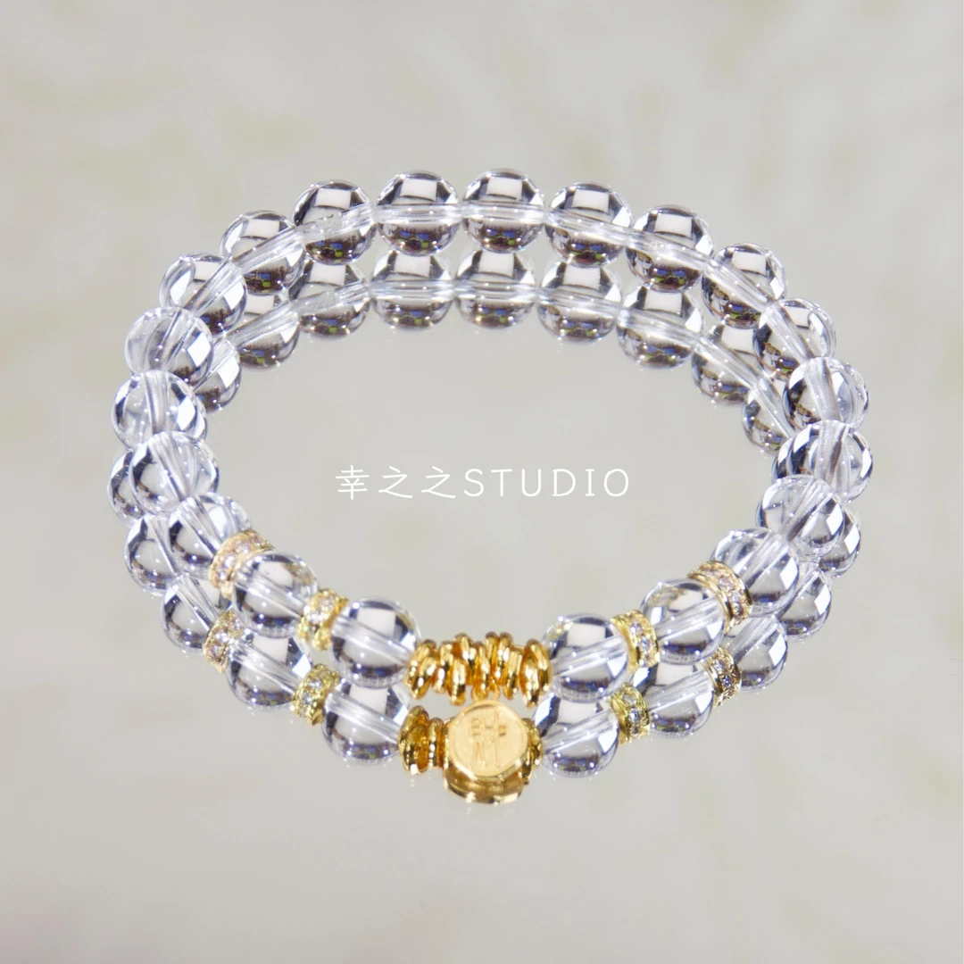 s1529【盘缠万两】天然白水晶手串精致百搭设计款手链 多样性发其一