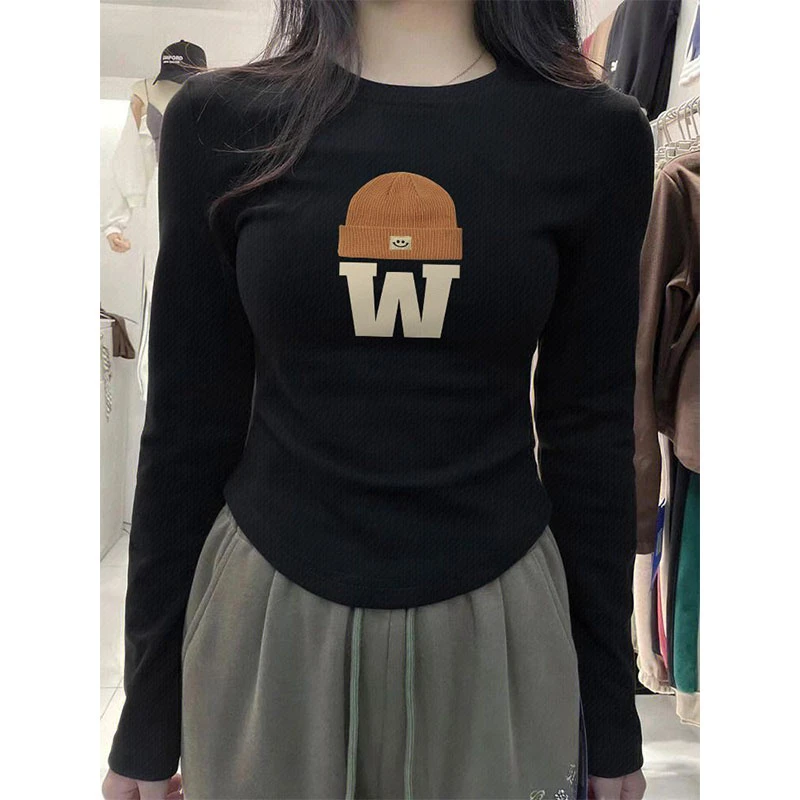 小众德绒加厚内搭打底衫秋冬季美式复古修身显瘦正肩长袖t恤上衣
